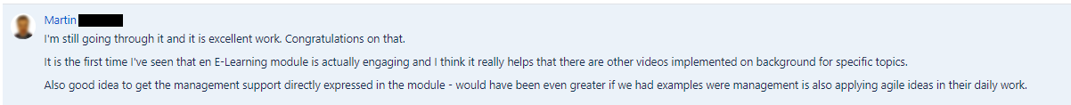 Feedback by an end user on an online course I created